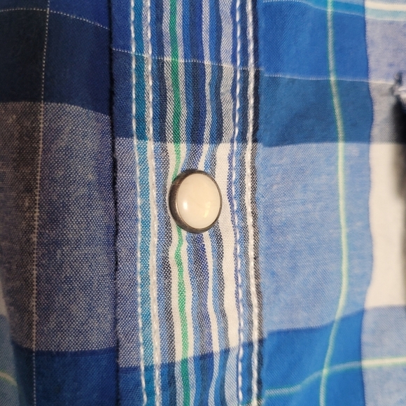 Aeropostale Western Pearl Snap Blue Plaid Men's Long Sleeve Shirt Size XL - Picture 3 of 9